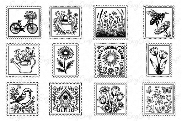 Download Spring Postal Stamps SVG Bundle - Svg Collection