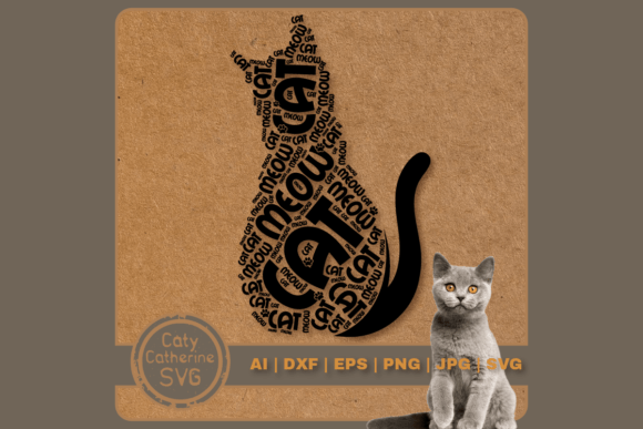 Download Cat Silhouette Word Art Cat Meow Paw SVG - Svg Collection